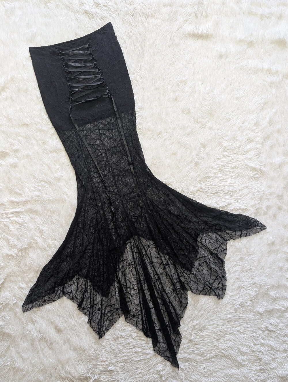 Y2K Lip Service Spiderweb Lace Up Back Black Mermaid Hem Wiggle Skirt Size Large